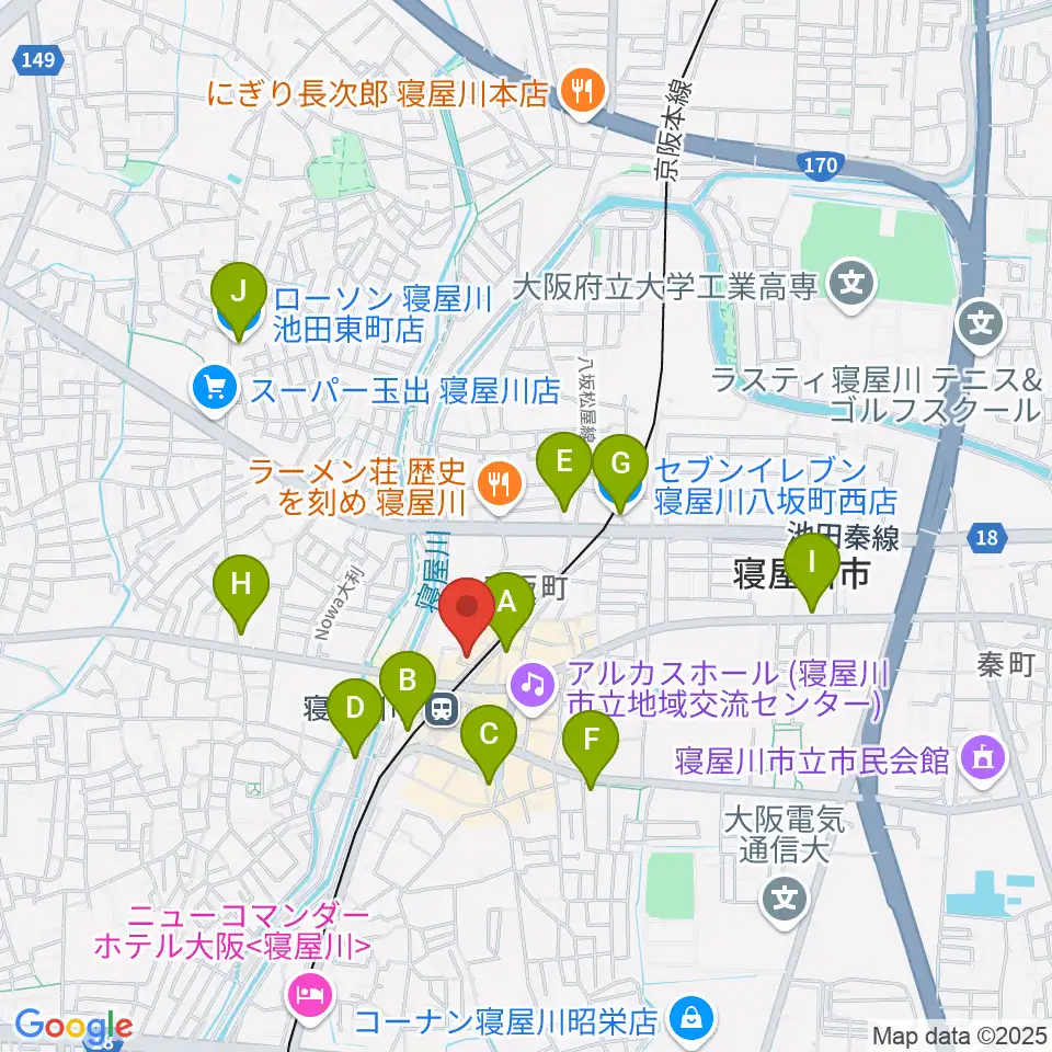 大東楽器 寝屋川店周辺のコンビニエンスストア一覧地図
