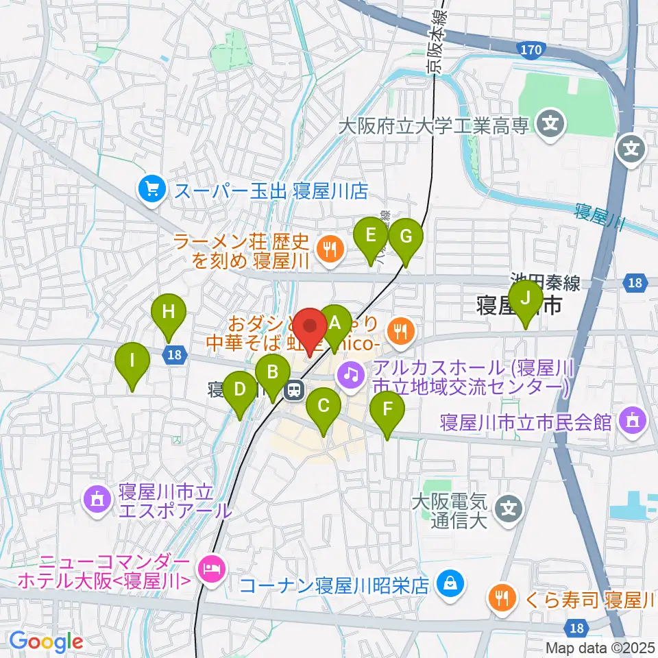 大東楽器 寝屋川店周辺のコンビニエンスストア一覧地図