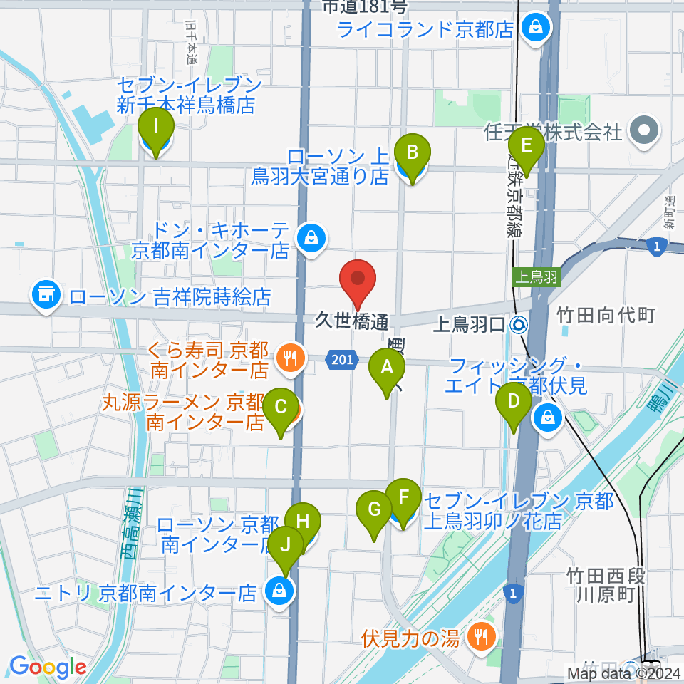 カワイ京都ショップ周辺のコンビニエンスストア一覧地図