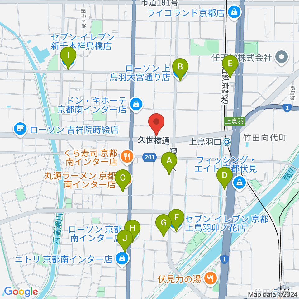 カワイ京都ショップ周辺のコンビニエンスストア一覧地図