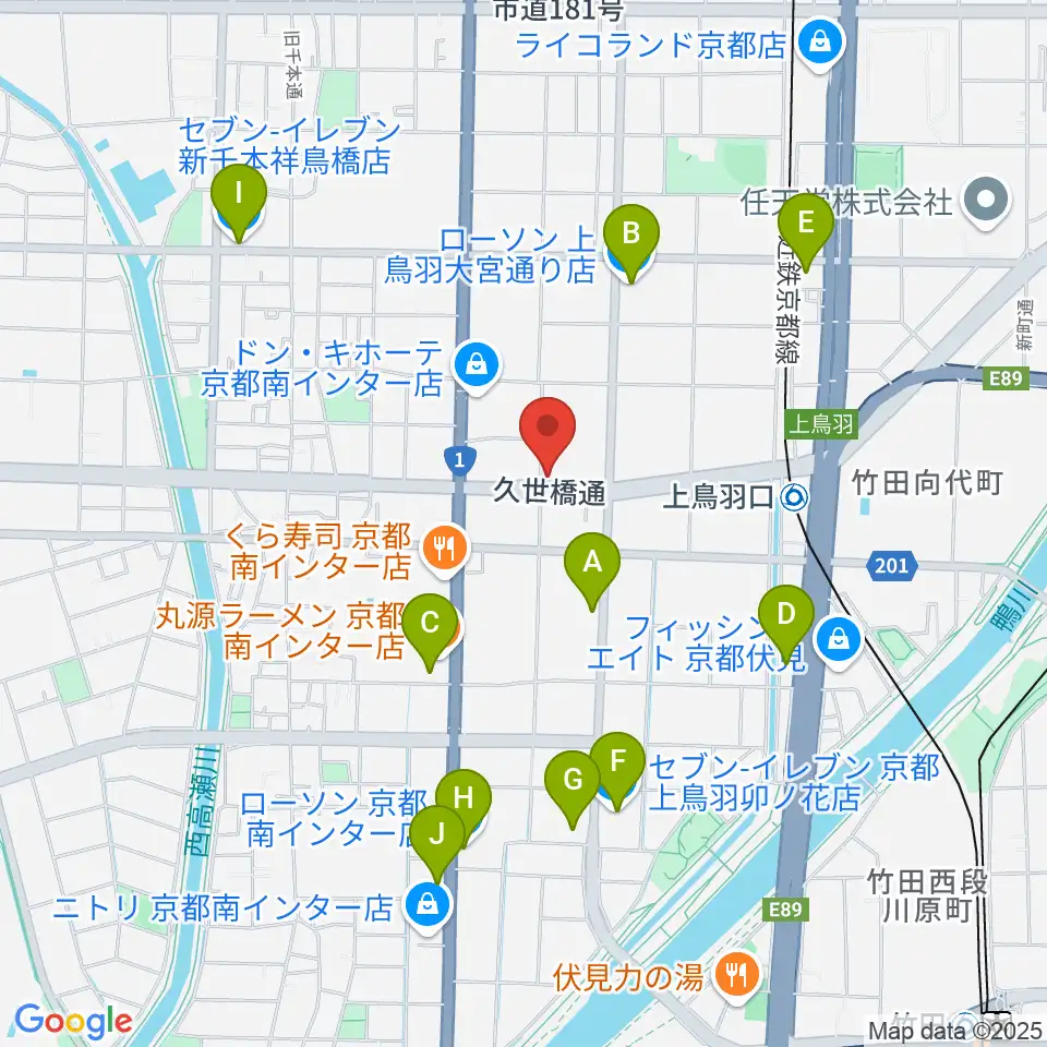 カワイ京都ショップ周辺のコンビニエンスストア一覧地図