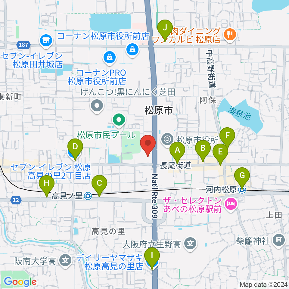 カワイ松原ショップ周辺のコンビニエンスストア一覧地図