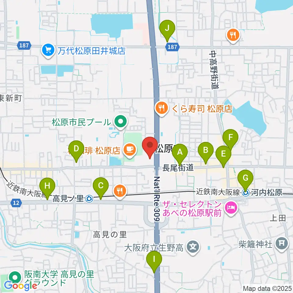 カワイ松原ショップ周辺のコンビニエンスストア一覧地図