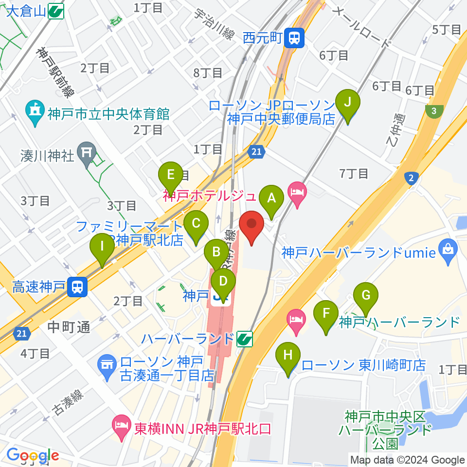 カワイ神戸ショップ周辺のコンビニエンスストア一覧地図