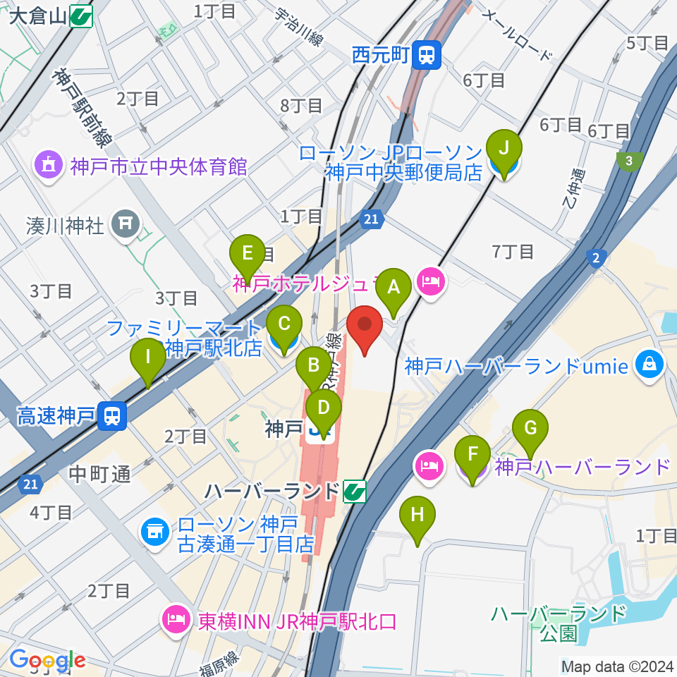 カワイ神戸ショップ周辺のコンビニエンスストア一覧地図