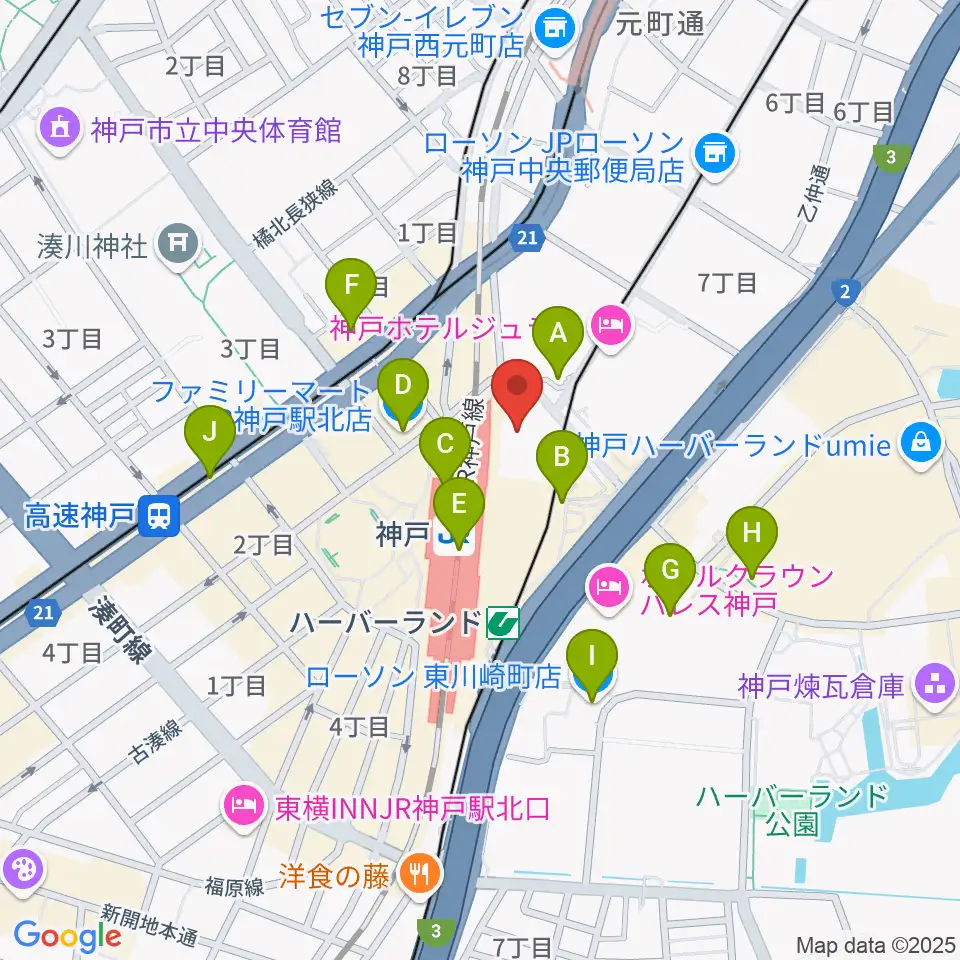 カワイ神戸ショップ周辺のコンビニエンスストア一覧地図