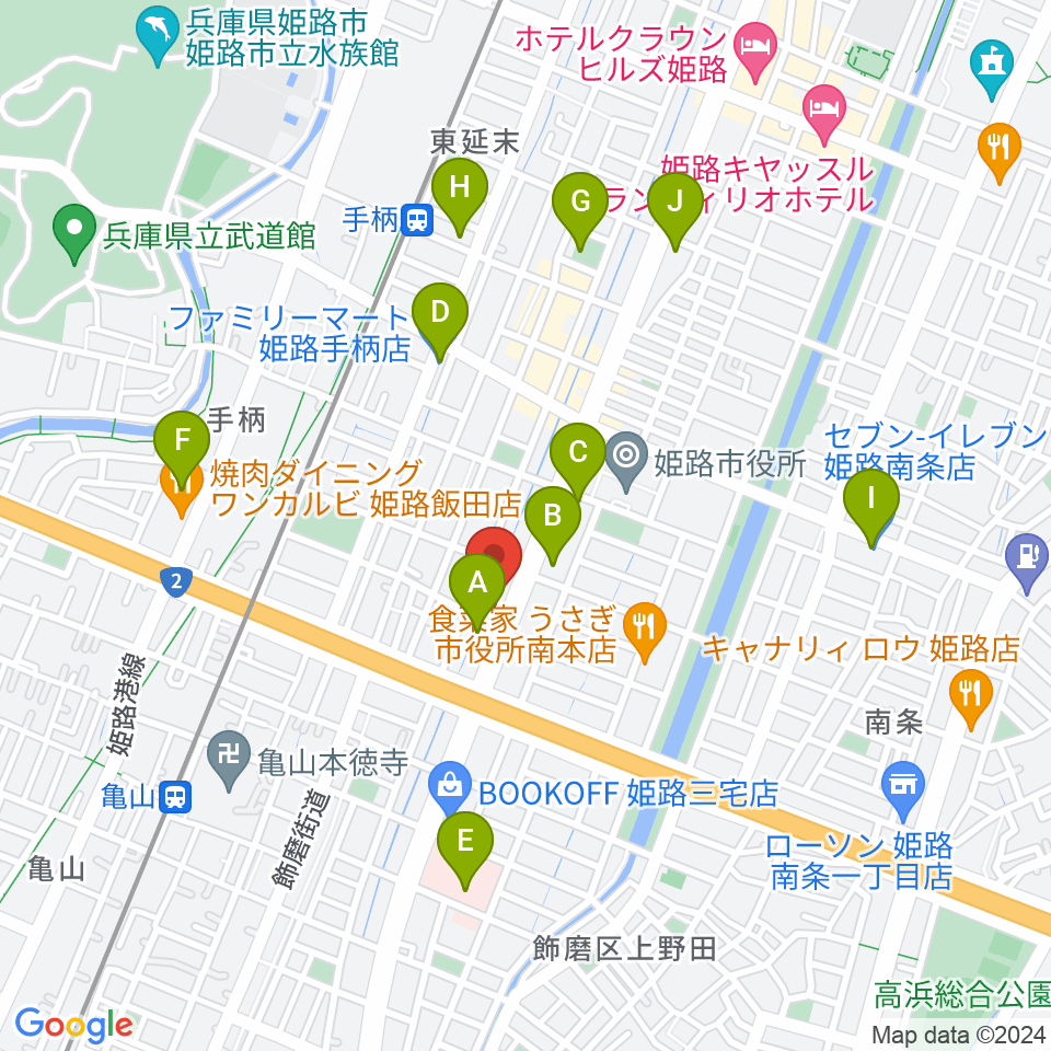 カワイ姫路ショップ周辺のコンビニエンスストア一覧地図