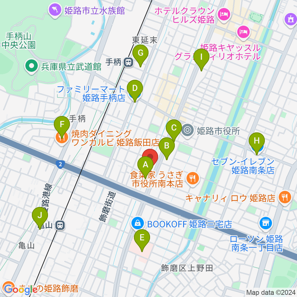 カワイ姫路ショップ周辺のコンビニエンスストア一覧地図