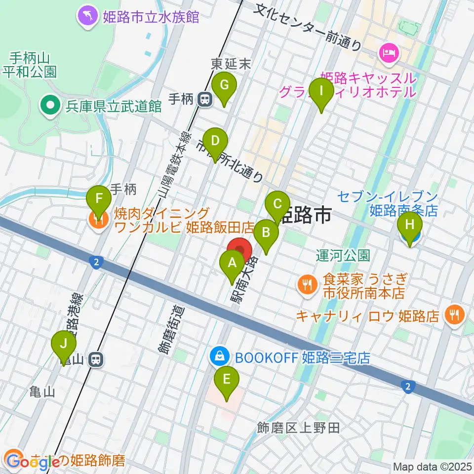 カワイ姫路ショップ周辺のコンビニエンスストア一覧地図