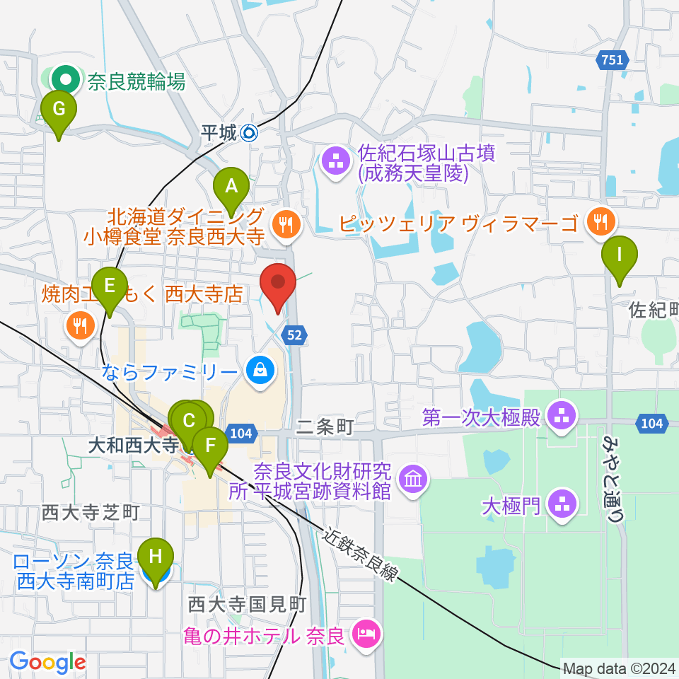 カワイ奈良ショップ周辺のコンビニエンスストア一覧地図