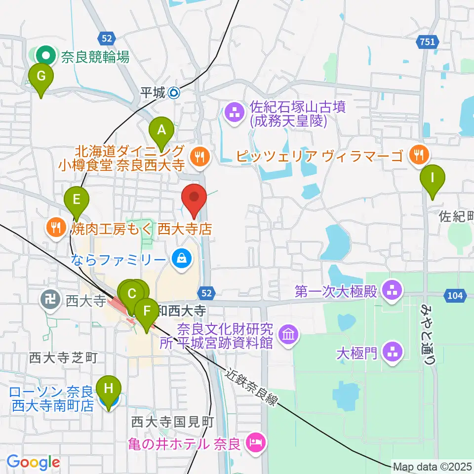 カワイ奈良ショップ周辺のコンビニエンスストア一覧地図