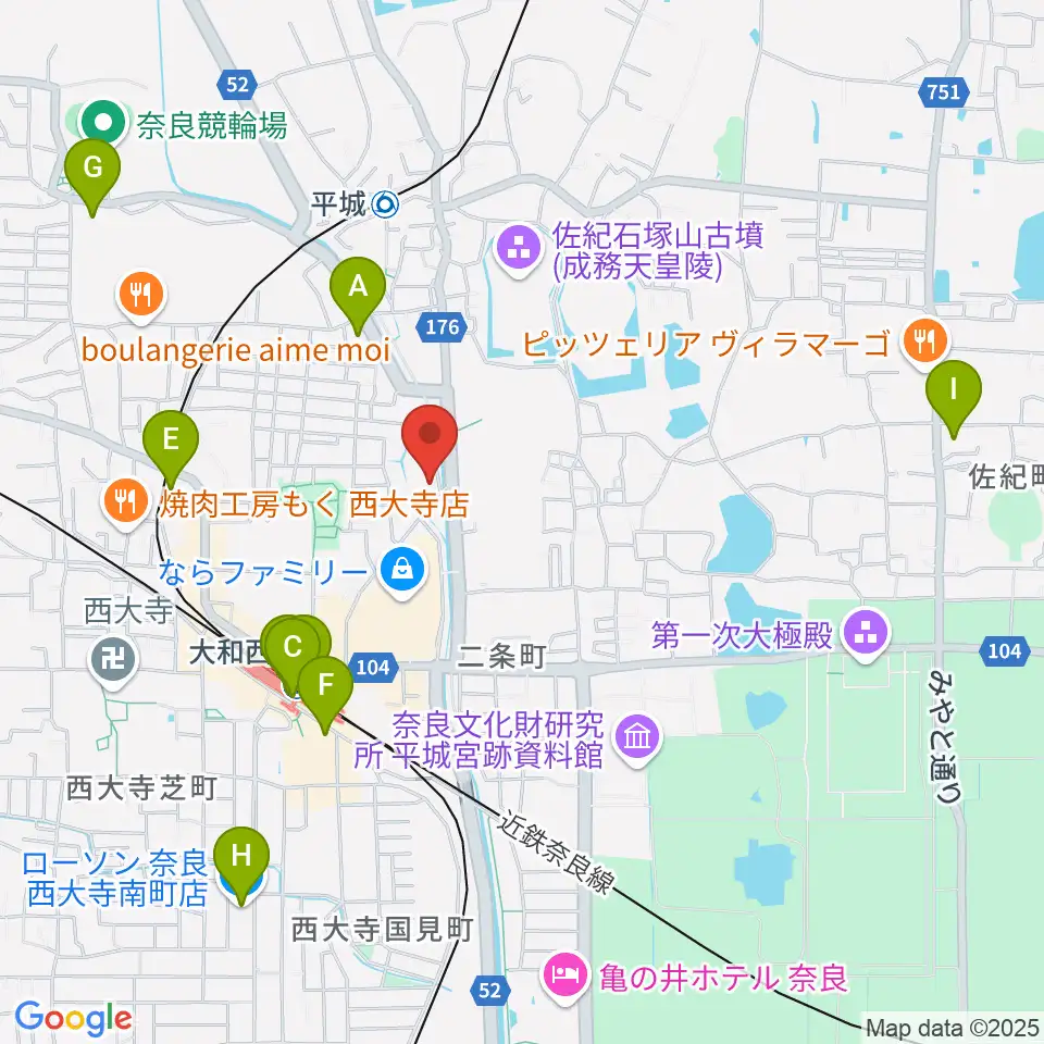 カワイ奈良ショップ周辺のコンビニエンスストア一覧地図