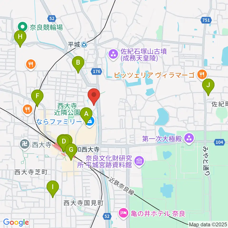 カワイ奈良ショップ周辺のコンビニエンスストア一覧地図