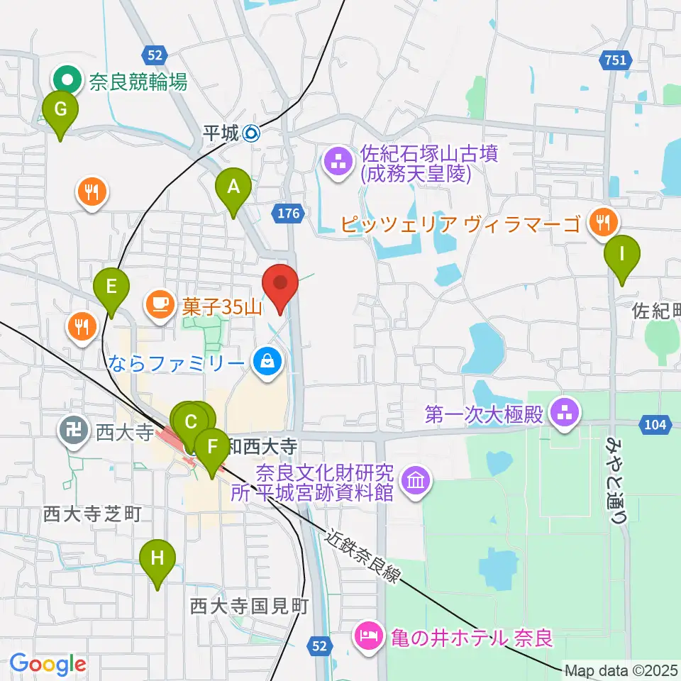 カワイ奈良ショップ周辺のコンビニエンスストア一覧地図