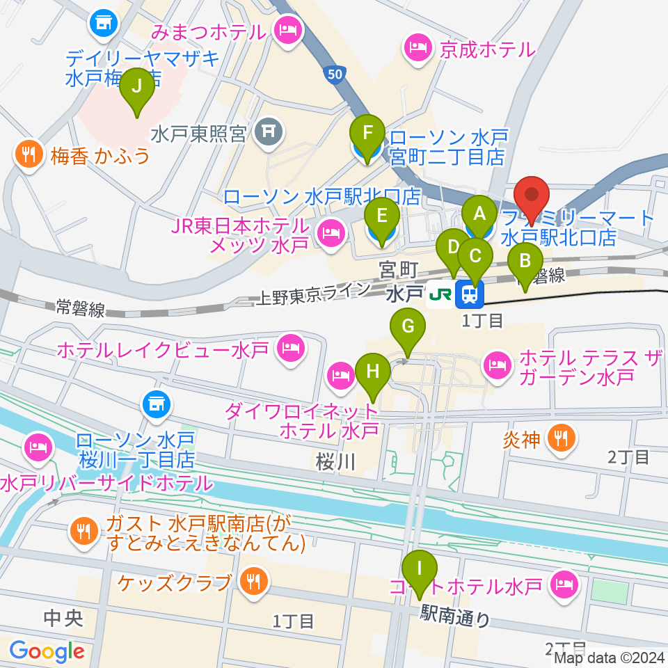 島村楽器 水戸マイム店周辺のコンビニエンスストア一覧地図