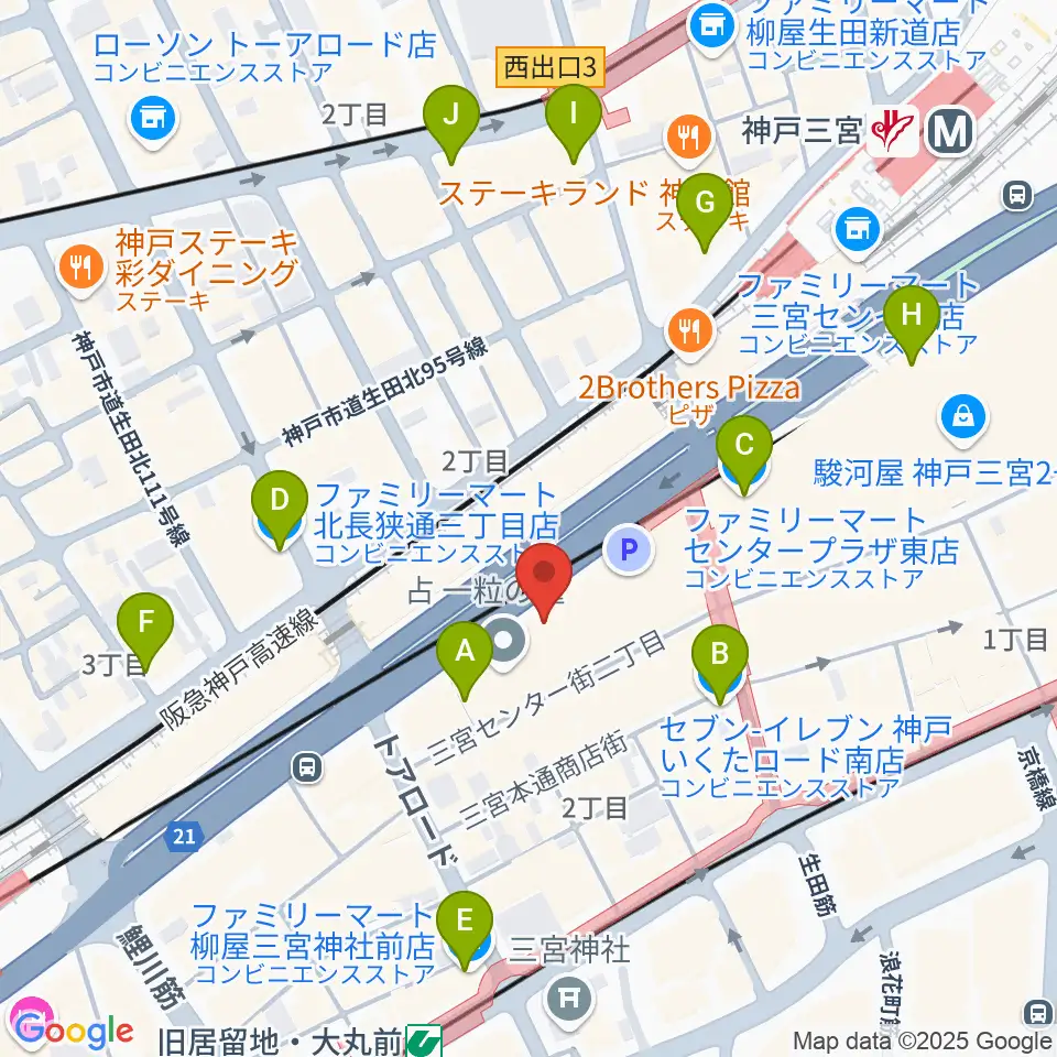 神戸三宮リードマン周辺のコンビニエンスストア一覧地図