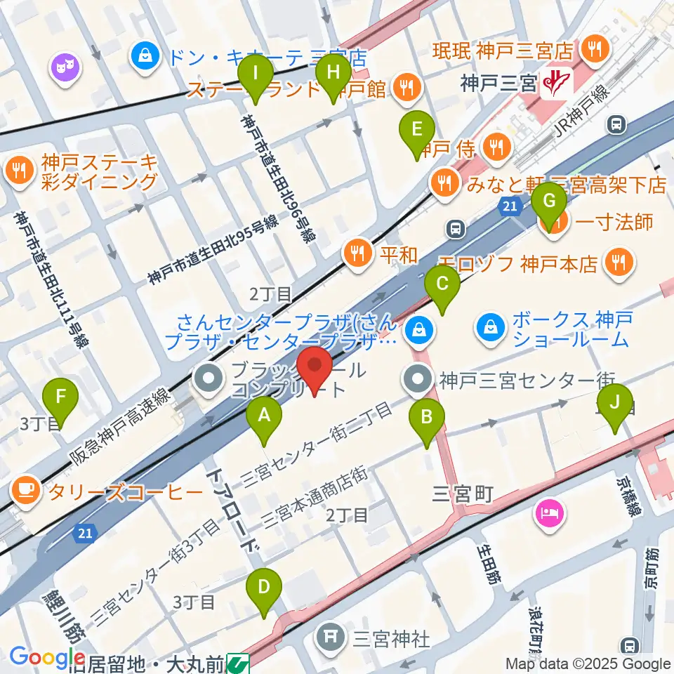 神戸三宮リードマン周辺のコンビニエンスストア一覧地図