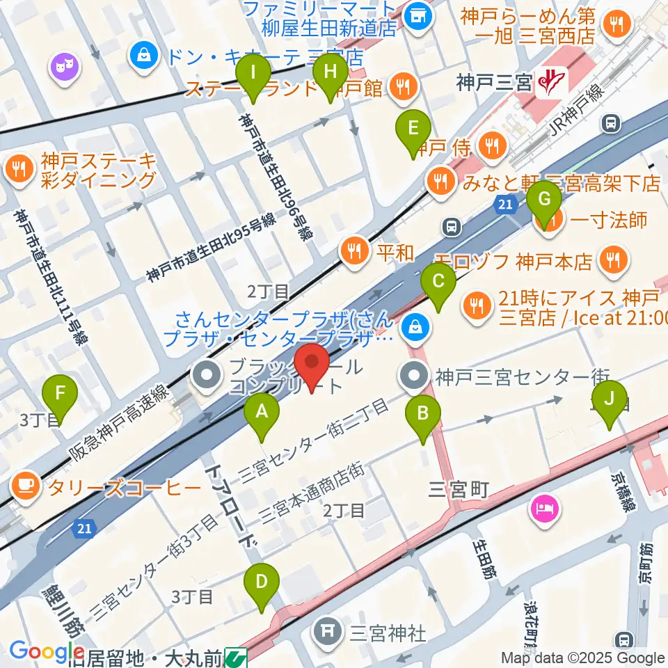 神戸三宮リードマン周辺のコンビニエンスストア一覧地図