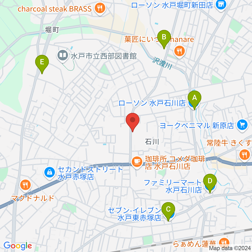 カワイ水戸ショップ周辺のコンビニエンスストア一覧地図