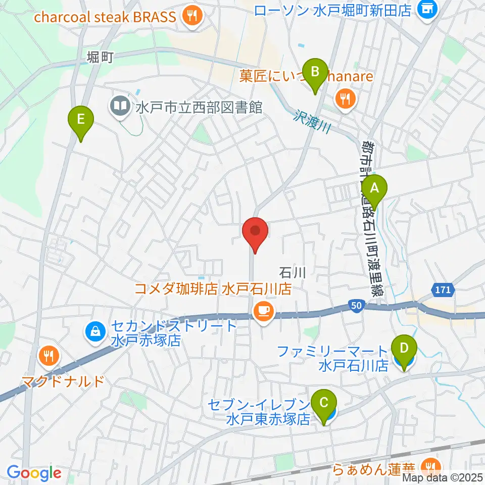 カワイ水戸ショップ周辺のコンビニエンスストア一覧地図