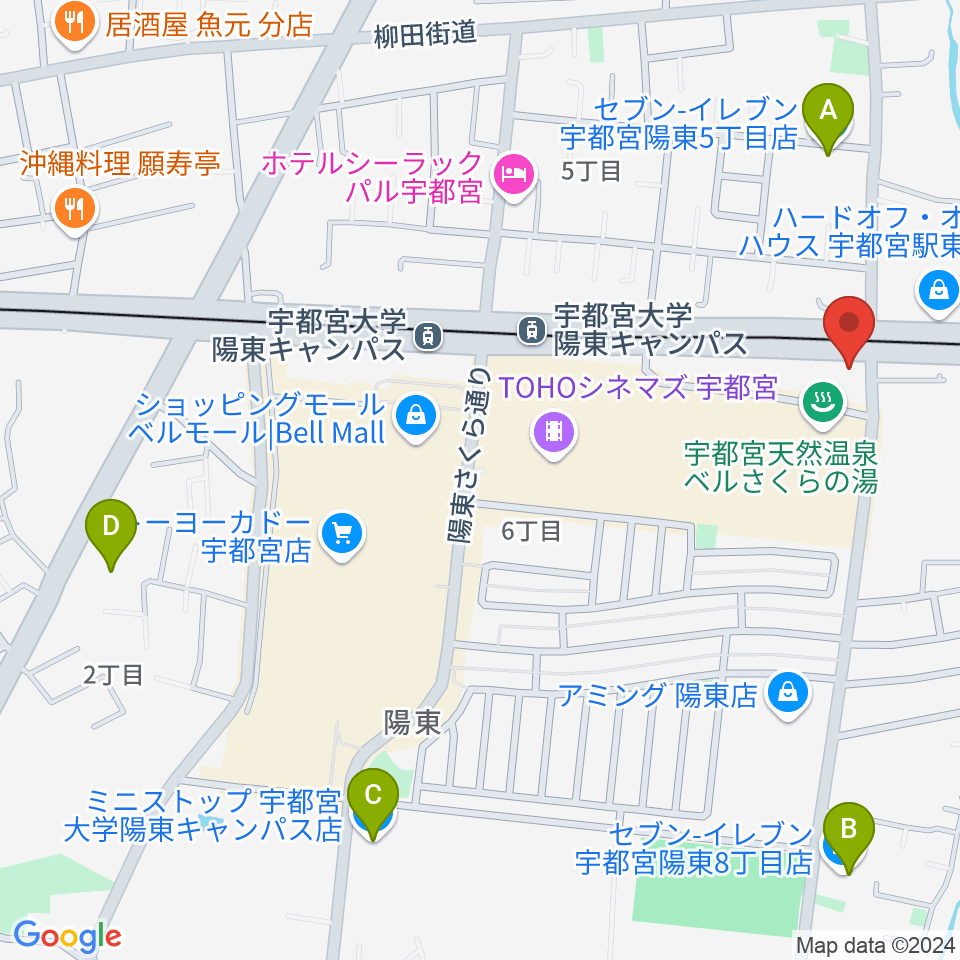 カワイ宇都宮ショップ周辺のコンビニエンスストア一覧地図