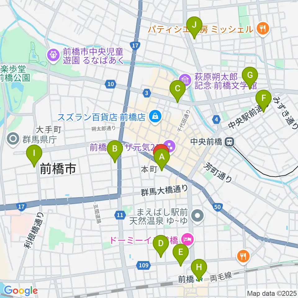 カワイ前橋ショップ周辺のコンビニエンスストア一覧地図