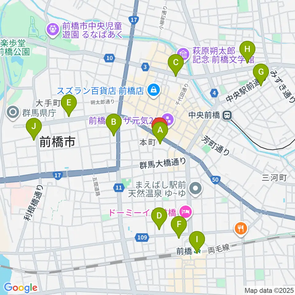 カワイ前橋ショップ周辺のコンビニエンスストア一覧地図
