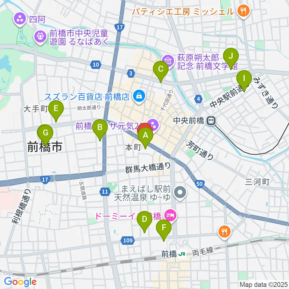 カワイ前橋ショップ周辺のコンビニエンスストア一覧地図