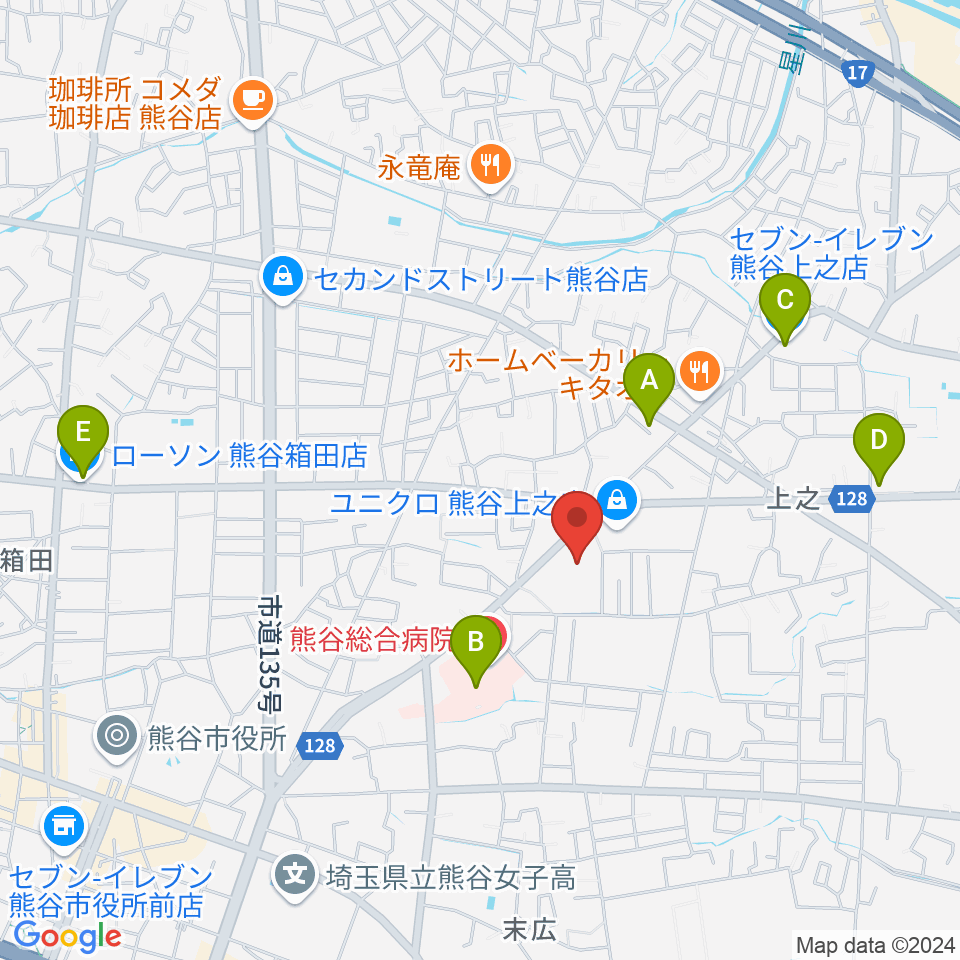 カワイ熊谷ショップ周辺のコンビニエンスストア一覧地図