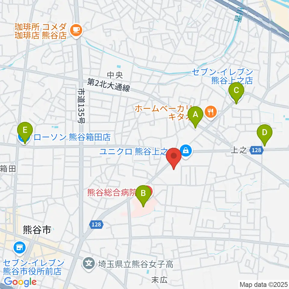 カワイ熊谷ショップ周辺のコンビニエンスストア一覧地図