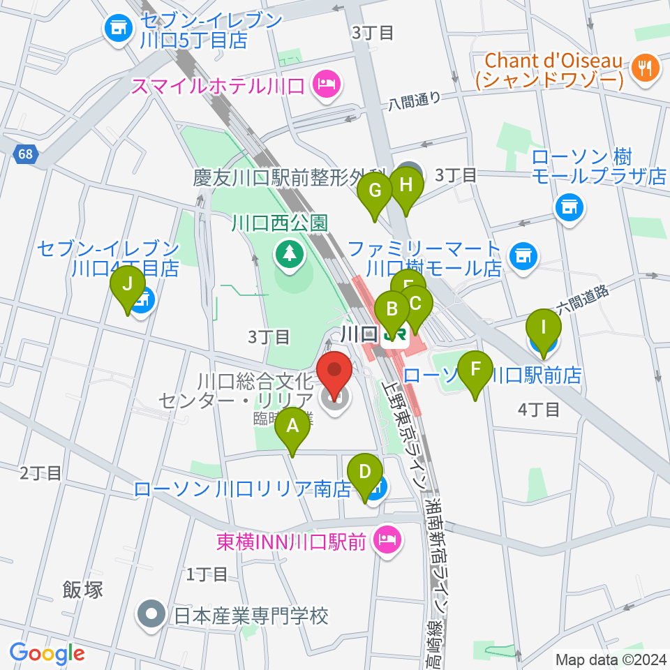 カワイ川口ショップリリア周辺のコンビニエンスストア一覧地図