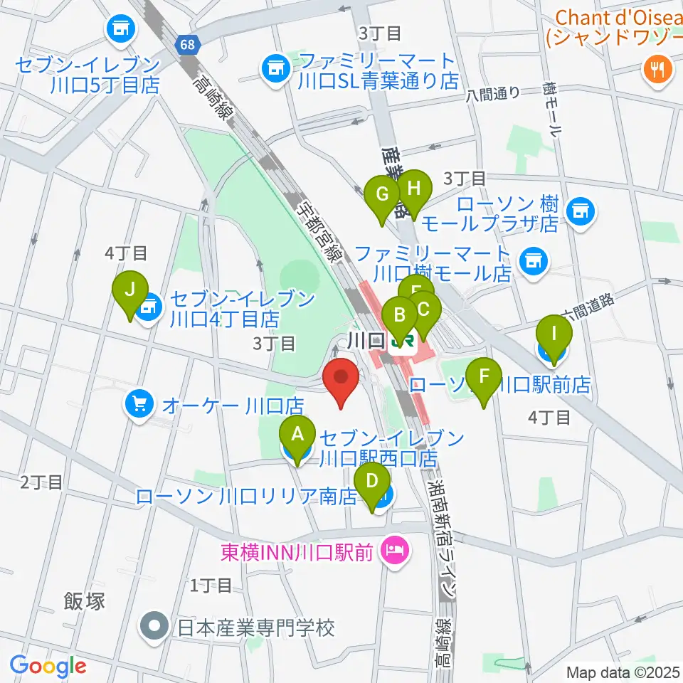カワイ川口ショップリリア周辺のコンビニエンスストア一覧地図
