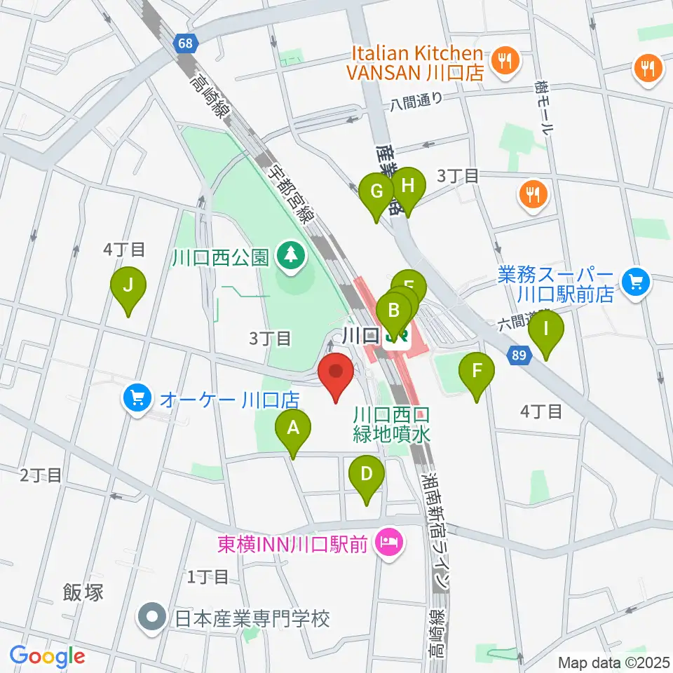 カワイ川口ショップリリア周辺のコンビニエンスストア一覧地図