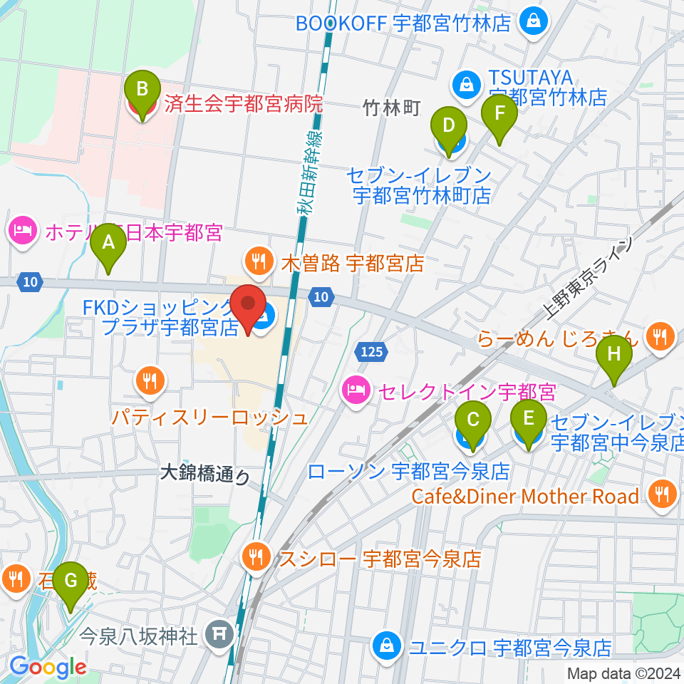 島村楽器 FKD宇都宮店周辺のコンビニエンスストア一覧地図