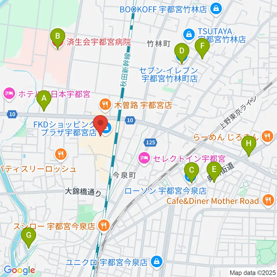 島村楽器 FKD宇都宮店周辺のコンビニエンスストア一覧地図