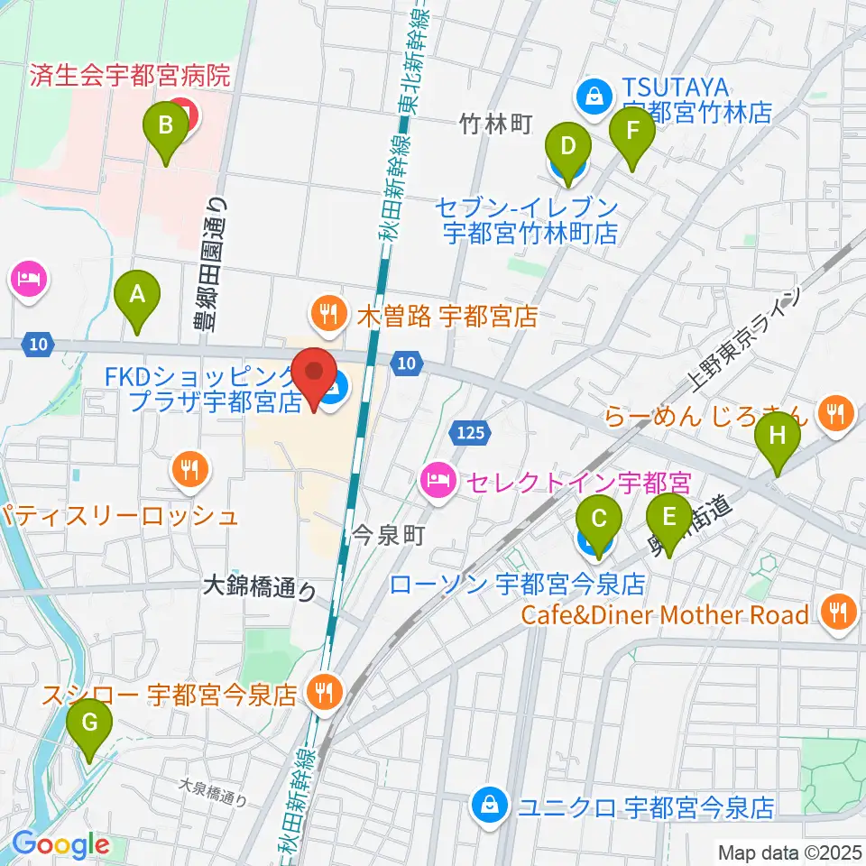 島村楽器 FKD宇都宮店周辺のコンビニエンスストア一覧地図