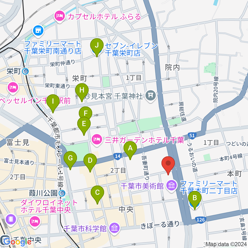 カワイ千葉周辺のコンビニエンスストア一覧地図