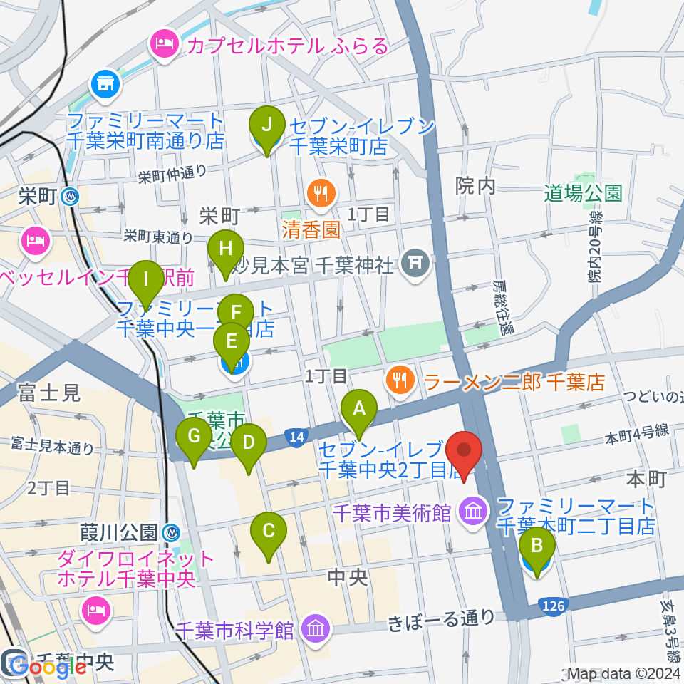 カワイ千葉周辺のコンビニエンスストア一覧地図