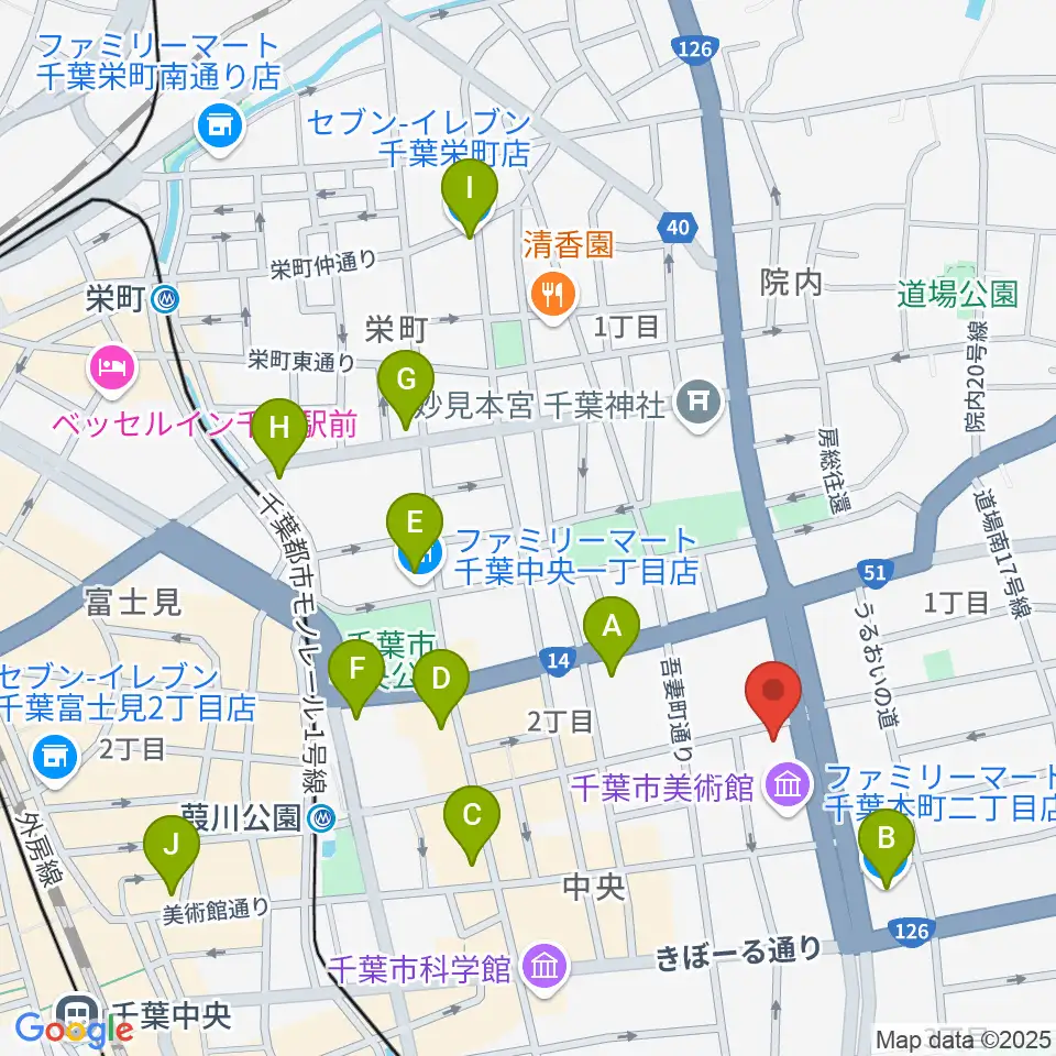 カワイ千葉周辺のコンビニエンスストア一覧地図