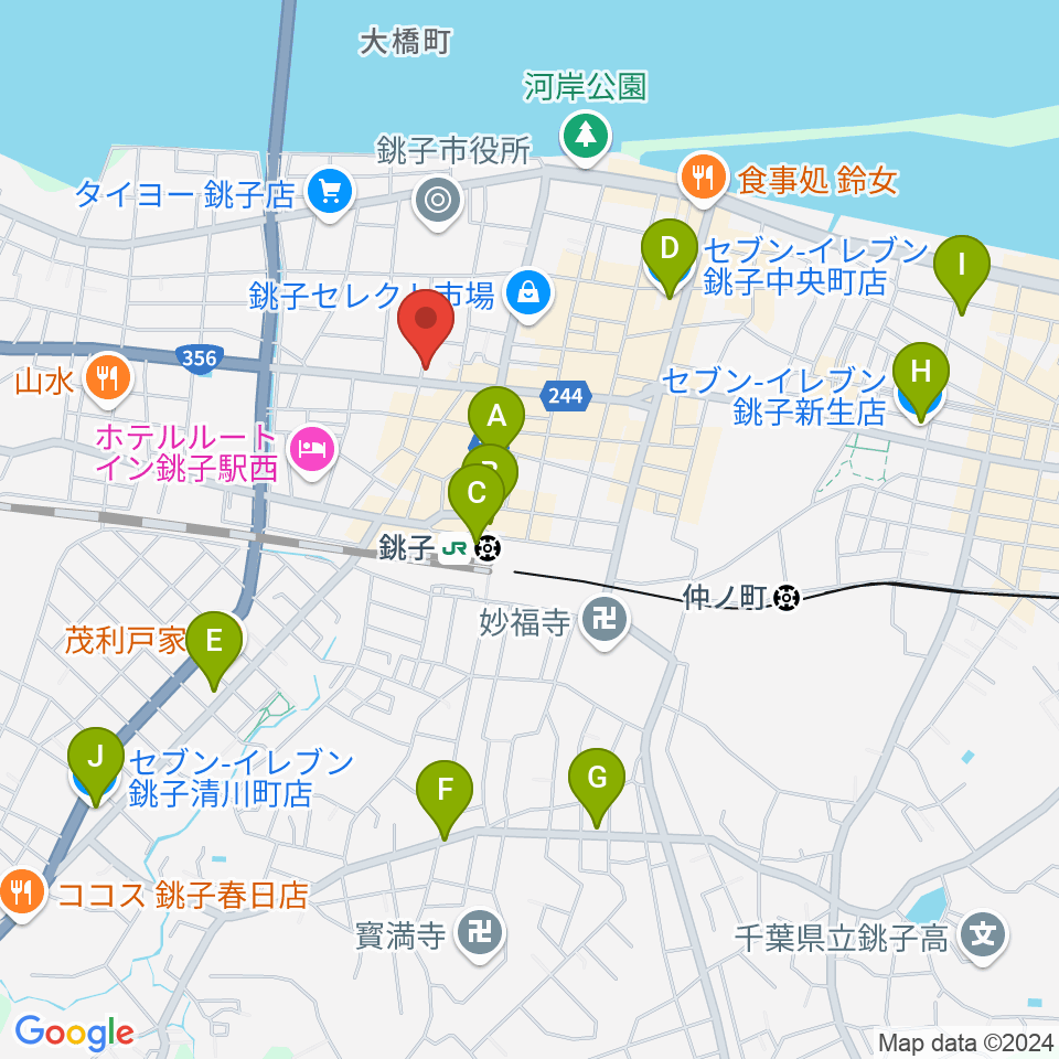 カワイ銚子ショップ周辺のコンビニエンスストア一覧地図