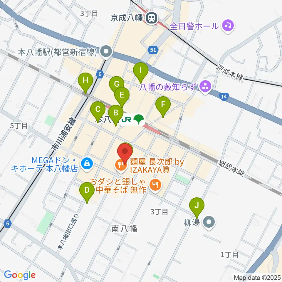 カワイ本八幡店周辺のコンビニエンスストア一覧地図