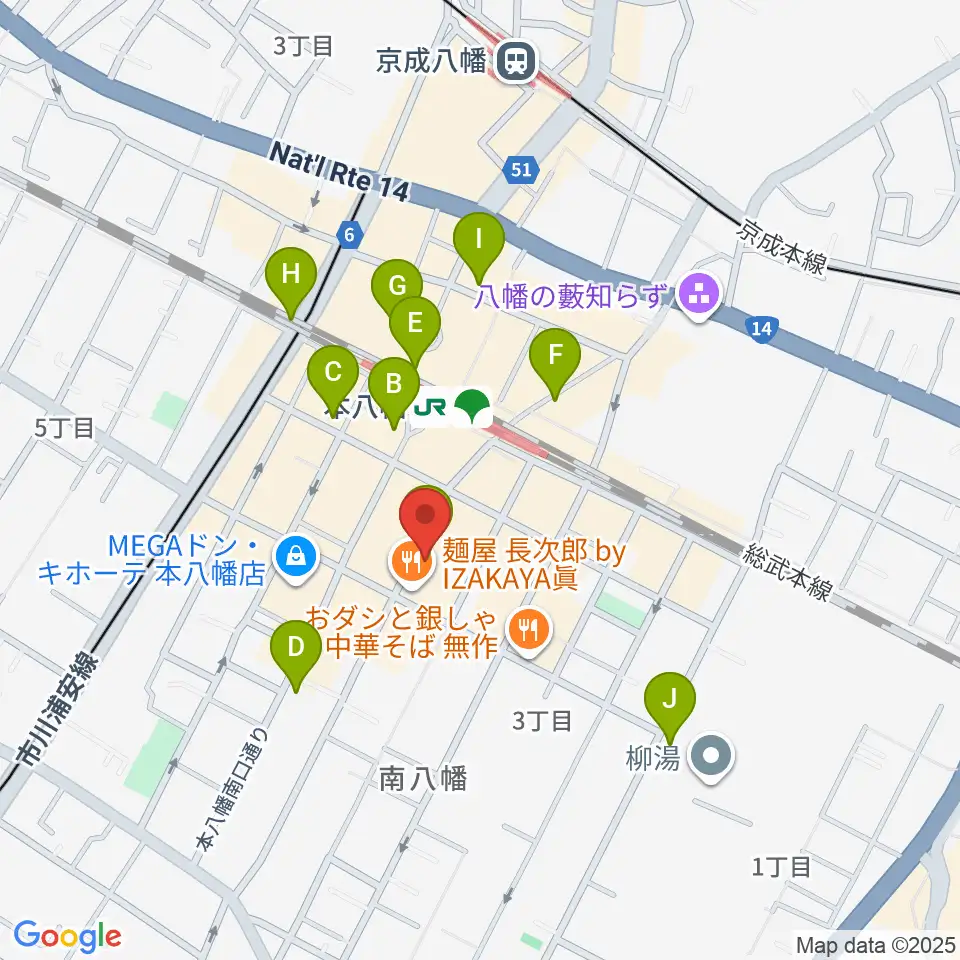 カワイ本八幡店周辺のコンビニエンスストア一覧地図