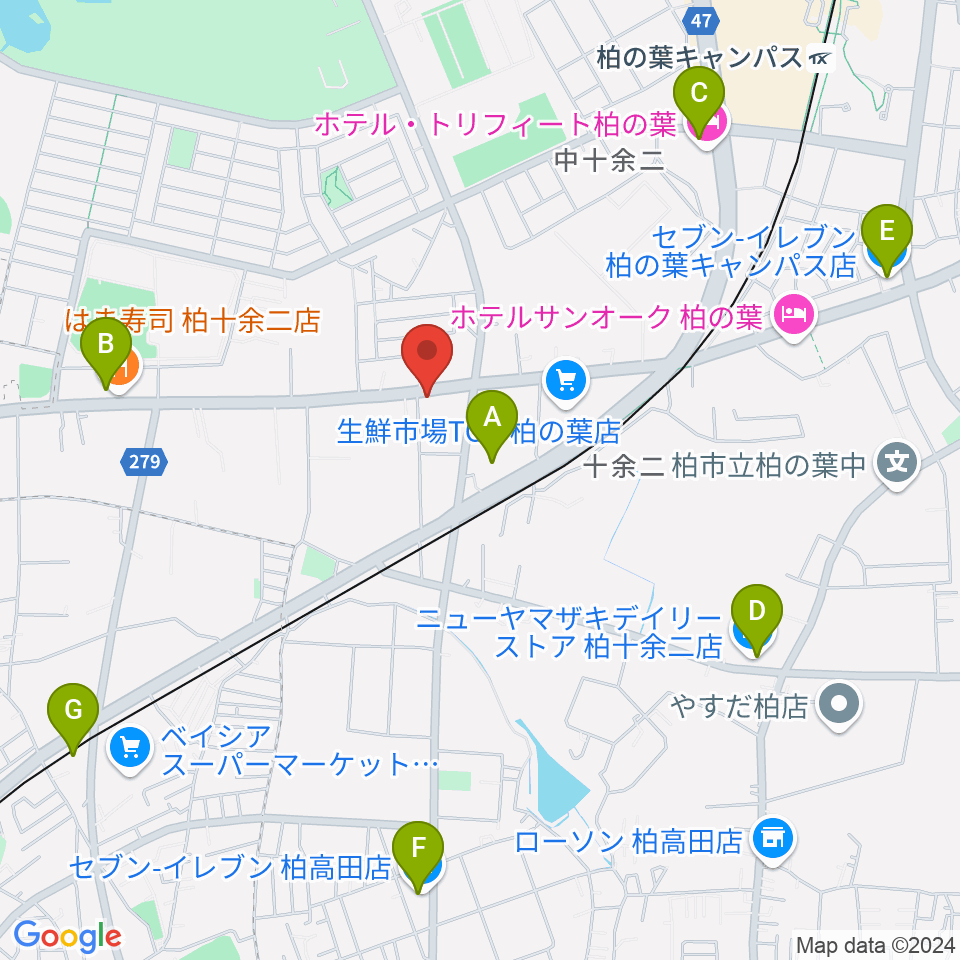 カワイ柏ショップ周辺のコンビニエンスストア一覧地図