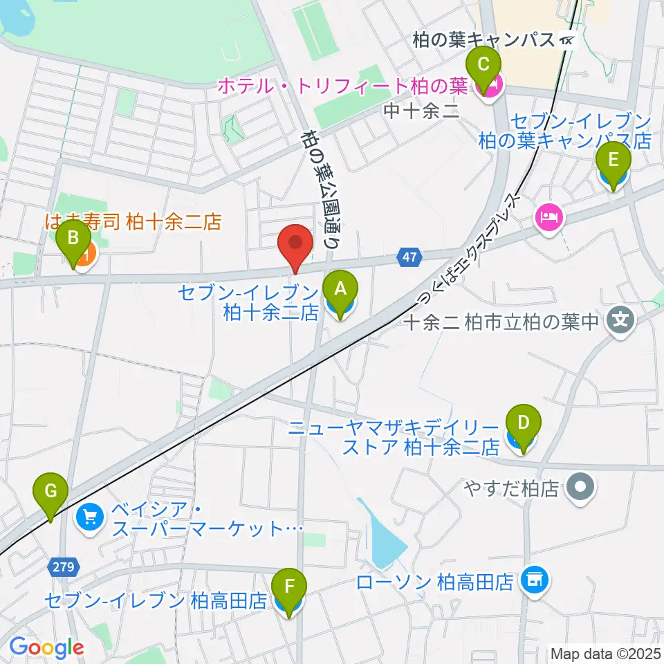 カワイ柏ショップ周辺のコンビニエンスストア一覧地図