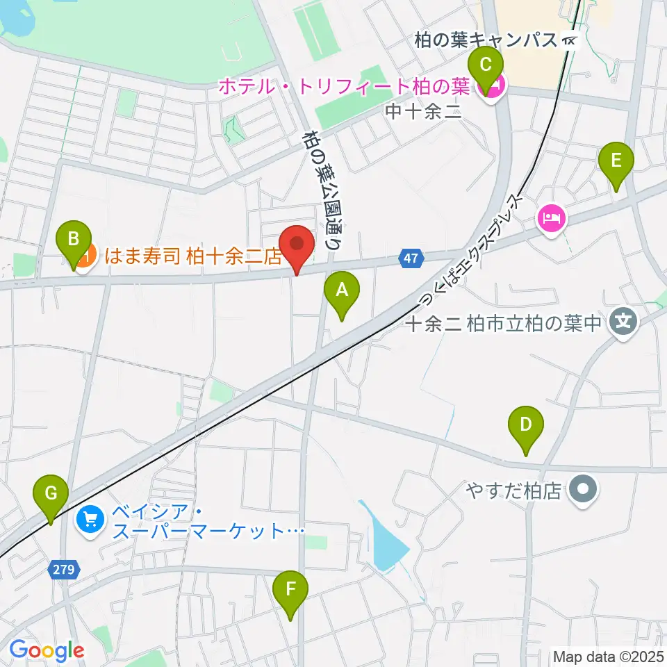 カワイ柏ショップ周辺のコンビニエンスストア一覧地図