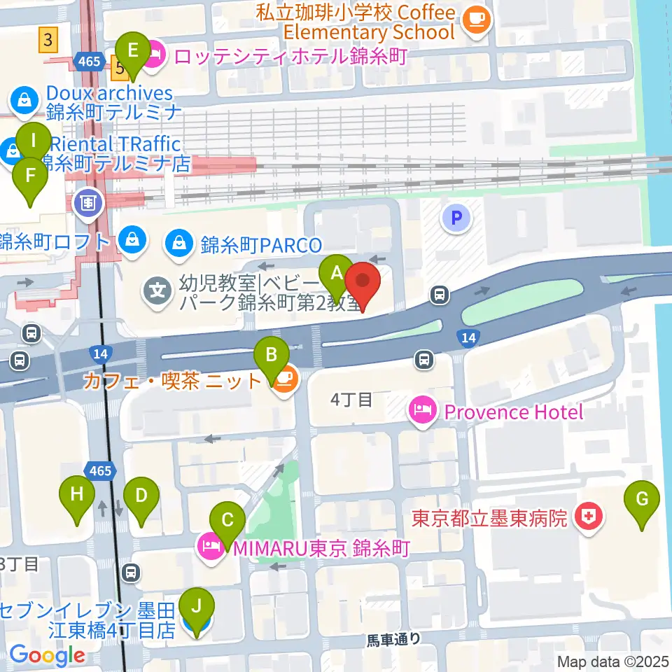 カワイ錦糸町店周辺のコンビニエンスストア一覧地図