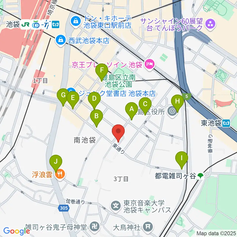 カワイ池袋ショップ周辺のコンビニエンスストア一覧地図