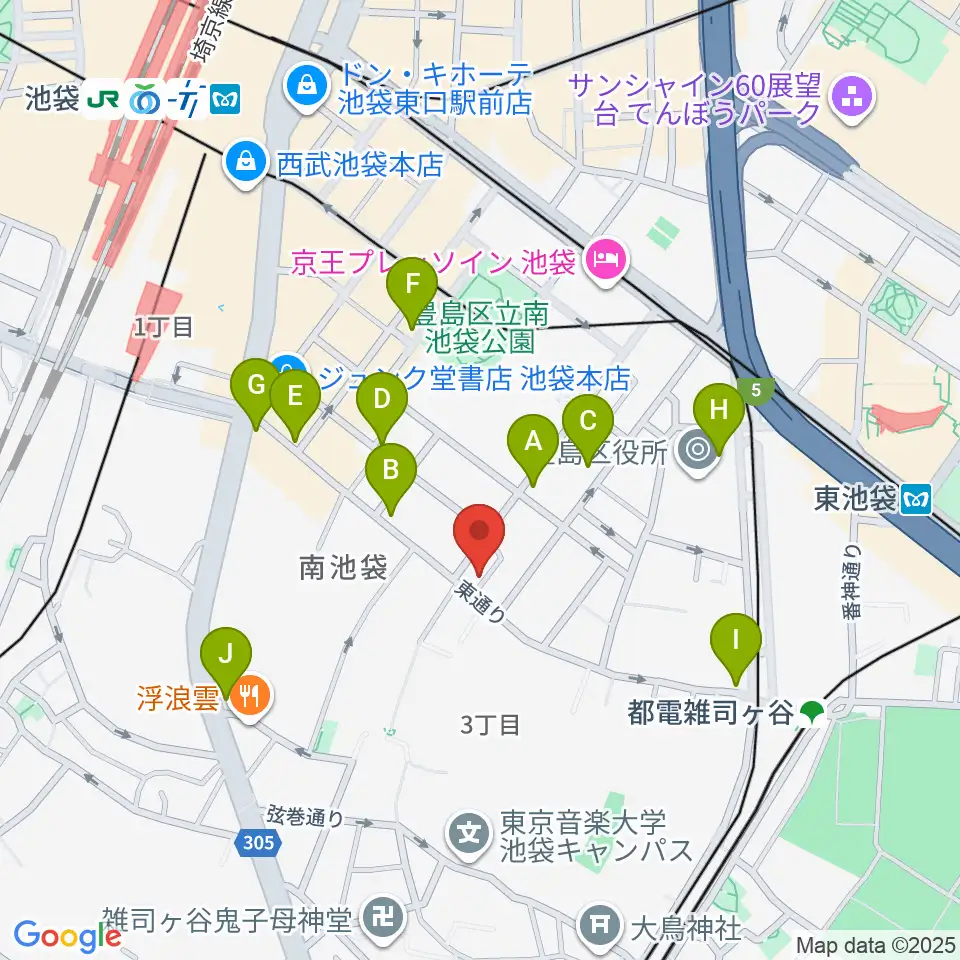 カワイ池袋ショップ周辺のコンビニエンスストア一覧地図