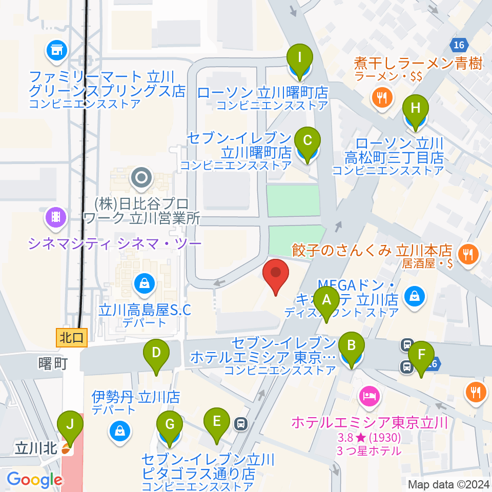 カワイ立川センター周辺のコンビニエンスストア一覧地図