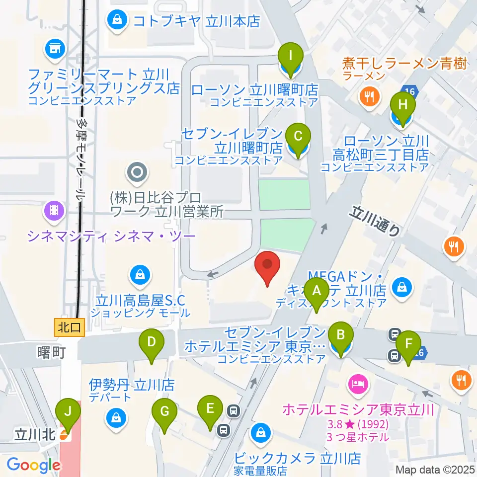 カワイ立川センター周辺のコンビニエンスストア一覧地図